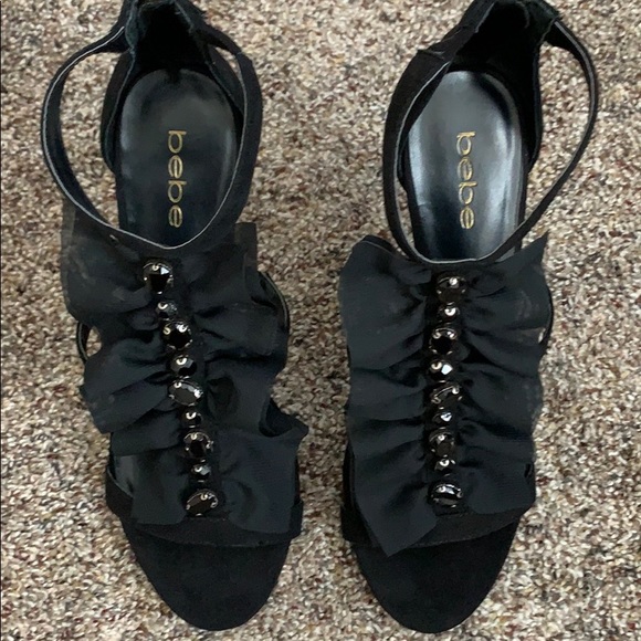 Bebe Gladyssa Black Chiffon Heels, sz 10 - Picture 2 of 8